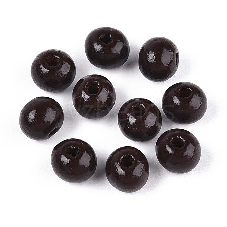 Spray Painted Round Natural Schima Wood Beads WOOD-A018-8mm-12-1