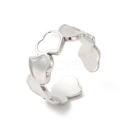 Non-Tarnish 304 Stainless Steel Heart Open Cuff Ring for Women RJEW-E063-20P-1