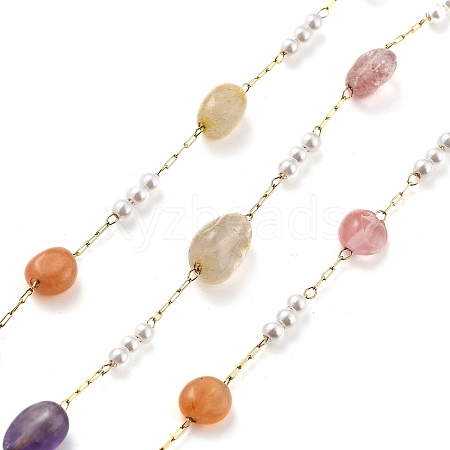 Mixed Stone & Glass Beads Link Chains CHS-K021-06G-1