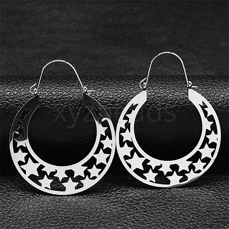 Non-Tarnish 304 Stainless Steel Hollow Star Hoop Earrings EJEW-P248-08P-1