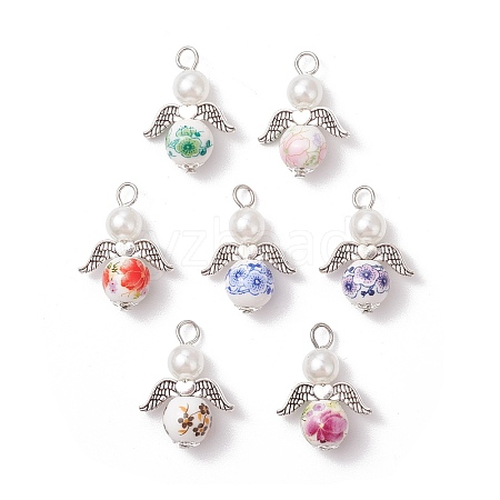 7Pcs Angel Printed Porcelain Ceramic Pendants PALLOY-JF03359-03-S-1