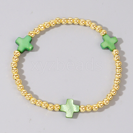 Summer Vacation Style Brass and Cross Shell Bead Bracelet for Women SV5918-4-1