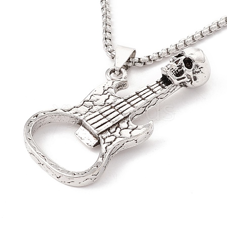 Alloy Skull Guitar Pendant Necklace with 201 Stainless Steel Box Chains NJEW-E016-08AS-1