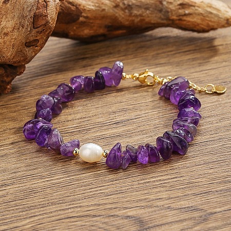Elegant Bohemian Style Natural Amethyst Chip Beaded Bracelets WW5494-4-1