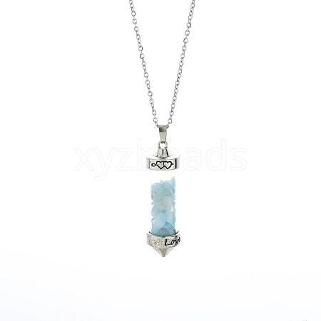 Natural Aquamarine Chip Wishing Bottle Cone Love Glass Pendant Necklaces FL0210-3-1