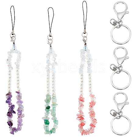 Mixed Stone and Acrylic Imitation Pearl Beads Mobile Straps HJEW-PH01491-1