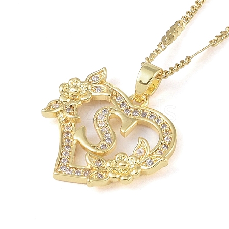 304 Stainless Steel Heart Pendant Necklaces with Cubic Zirconia NJEW-H029-01G-S-1