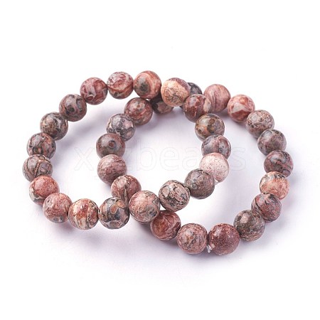 Natural Leopard Skin Jasper Beads Stretch Bracelets BJEW-F380-01-B12-1