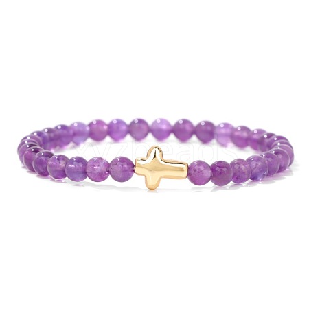 Natural Amethyst Beads Stretch Bracelets PW-WG5C559-02-1