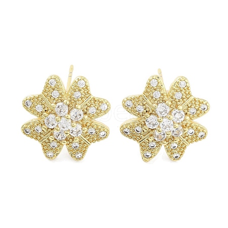 Brass Micro Pave Clear Cubic Zirconia Stud Earrings for Women EJEW-S217-E01-1