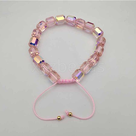 Adjustable Electroplated Faceted Cube Glass Braided Beaded Bracelets for Women Men DM4334-6-1