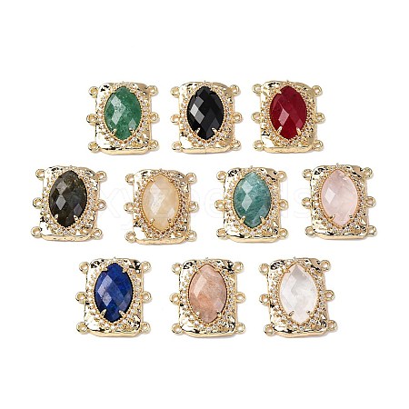 Brass Micro Pave Cubic Zirconia Connector Charms with Mixed Natural Gemstone KK-Z096-02G-1