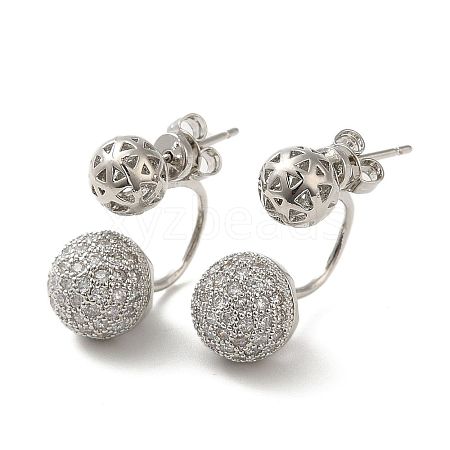 Rack Plating Brass Micro Pave Cubic Zirconia Ball Stud Earrings for Women EJEW-O001-07P-1