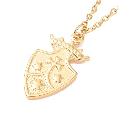 Ion Plating(IP) 304 Stainless Steel Shield with Crown Pendant Necklace for Women NJEW-F294-07G-1