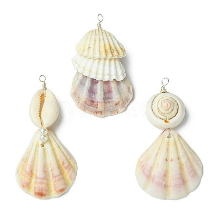 3Pcs 3 Styles Natural Scallop Shell Big Pendants PALLOY-JF03375-1