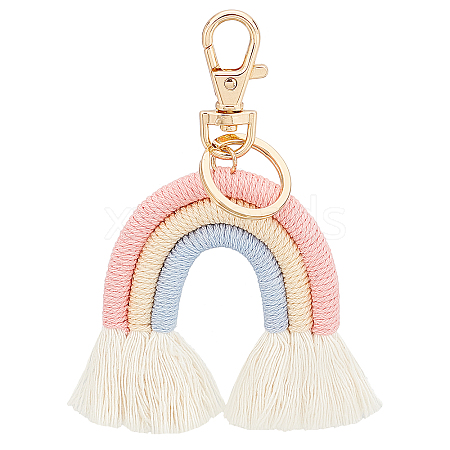 Cotton Rope Rainbow Tassel Keychain AJEW-WH0250-60LG-1