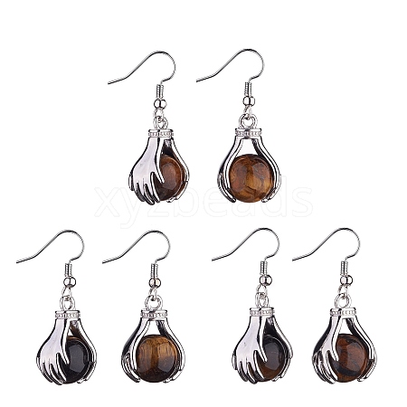 Natural Tiger Eye Palm Dangle Earrings EJEW-A092-09P-17-1