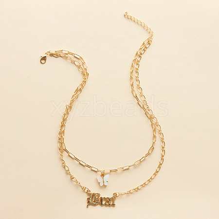 Acrylic Butterfly with Alloy Word Brar Pendant Double Layer Necklaces for Women WG9E726-06-1