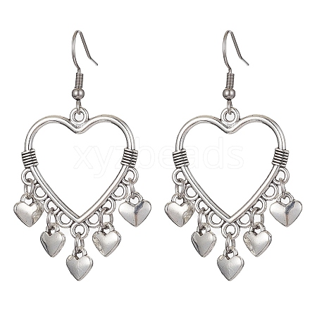 Tibetan Style Alloy Heart Woven Net Chandelier Earrings EJEW-JE05424-01-1