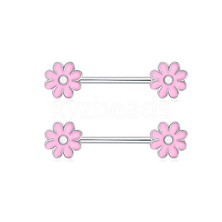 316L Surgical Stainless Steel Enamel Flower Nipple Rings WG12885-09-1