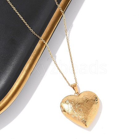 304 Stainless Steel Heart Locket Pendant Cable Chain Necklaces for Women NJEW-M050-04C-G-1