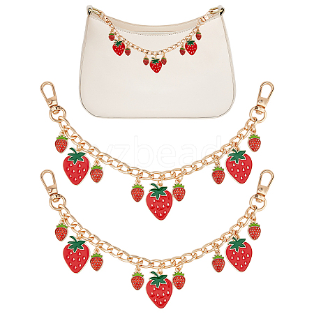 2Pcs Alloy Enamel Red Strawberry Charm Aluminum Bag Decorative Chains HJEW-UN00101-1