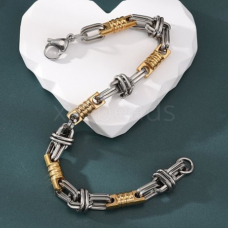 Ion Plating(IP) Two Tone 201 Stainless Steel Column & Oval Link Chain Bracelet BJEW-B078-30GP-1