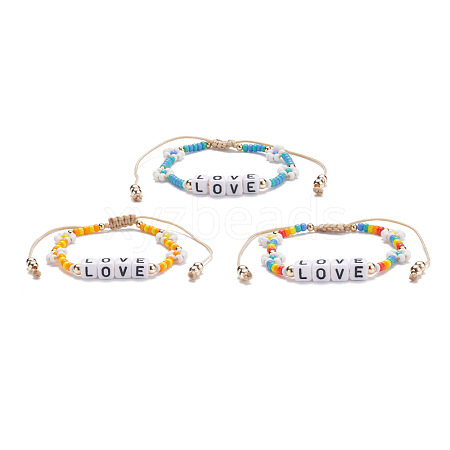 Love Word Acrylic Cube Braided Beaded Bracelets Set BJEW-TA00068-1