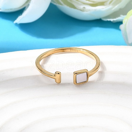 304 Stainless Steel & Natural Shell Cuff Rings for Women RJEW-G372-01G-03-1