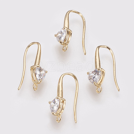 Brass Cubic Zirconia Earring Hooks X-KK-R037-191G-1