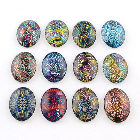 Mixed Pattern Glass Oval Flatback Cabochons for DIY Projects X-GGLA-R022-40x30-100-1