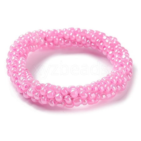 Crochet Glass Beads Braided Stretch Bracelet BJEW-K232-01R-1