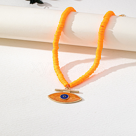 Alloy Enamel Evil Eye Pendant Polymer Clay Heishi Beaded Necklaces for Women FS-WG2D3C8-02-1