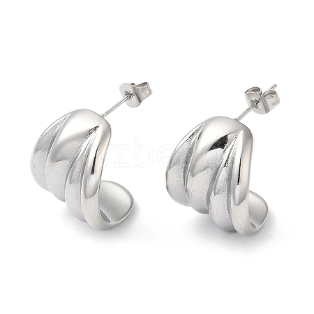 Non-Tarnish 304 Stainless Steel Curved Leaf Stud Earrings for Women EJEW-K244-25P-1